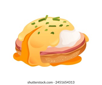 Tasty lunch Eggs Benedict delicious dish vector illustration isolated on white background