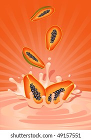 Tasty mango in yoghurt - vector illustration