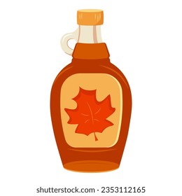 Tasty maple syrup. Ingredient for waffles, pancakes, breakfast. Cartoon vector illustration in flat style on white background.