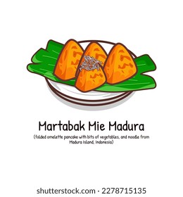 Tasty martabak mie madura made with rice noodles with slice of carrot and black sambals
