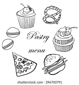 tasty menu pastry sketch vector illustration