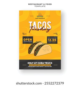 Tasty mexican tacos restaurant menu cover social media flyer banner design