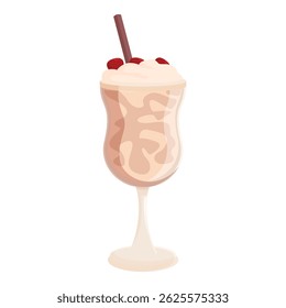 Saboroso milkshake com chantilly, decorado com cerejas e palha está esperando por você
