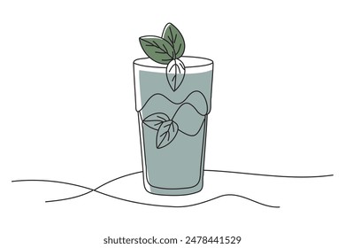 Sabroso vaso de cóctel de julepe de menta, Ilustración vectorial de arte de línea continua doodle