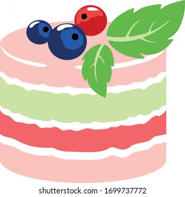 Tasty mousse cake with berries, colored vector art, beautiful print