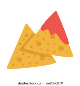 Tasty nachos with sauce isolated on white background, vector illustration.