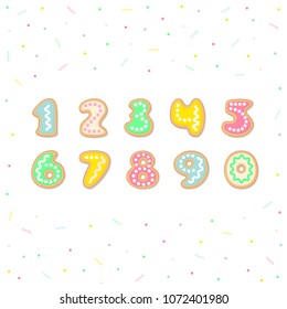 Tasty numeral, vector cartoon set of pastel colored cookies numbers 