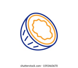 Tasty nut sign. Coconut line icon. Vegan food symbol. Colorful outline concept. Blue and orange thin line coconut icon. Vector