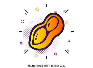 Tasty nut sign. Halftone circles pattern. Peanut icon. Vegan food symbol. Classic flat peanut icon. Vector