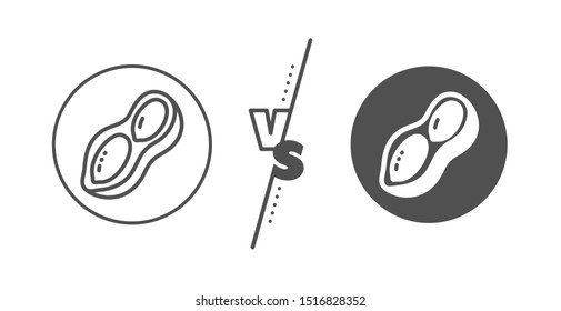 Tasty nut sign. Versus concept. Peanut line icon. Vegan food symbol. Line vs classic peanut icon. Vector