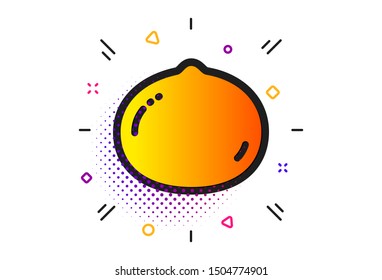 Tasty nuts sign. Halftone circles pattern. Macadamia nut icon. Vegan food symbol. Classic flat macadamia nut icon. Vector