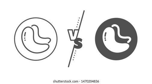 Tasty nuts sign. Versus concept. Cashew nut line icon. Vegan food symbol. Line vs classic cashew nut icon. Vector