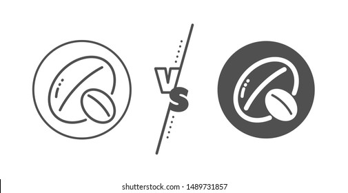Tasty nuts sign. Versus concept. Soy nut line icon. Vegan food symbol. Line vs classic soy nut icon. Vector
