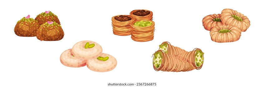 Tasty Oriental Sweets and Turkish Delights Vector Set