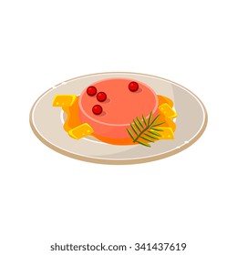 Tasty Pate with Basil and Berries on a Plate. Vector Illustration