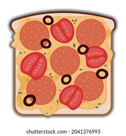 Tasty pepperoni and cheese sandwich with shadow