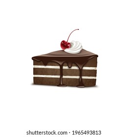 Tasty piece of chocolate cake with cherry. Vector illustration