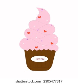 tasty pink cake with cute hearts and lettering i love you