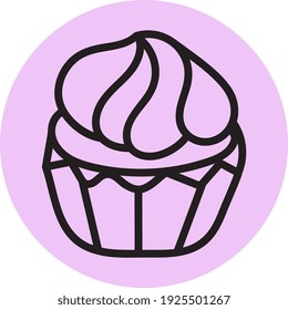 Tasty pink cupcake, illustration, vector on white background.