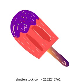 Tasty pink ice cream. Summer vector collection. Cold sweet dessert icon on white background.