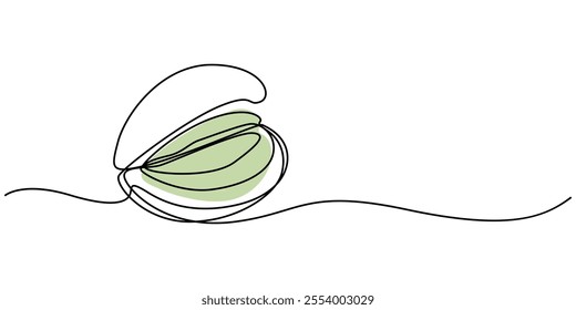 Tasty Pistachio Drawing, Organic pistachios in the sun,Healthy food and snack background, pistachio continuous one line drawing, Bowl of pistachio nuts, Nuts Line Icon, Outline pro Vector Symbol.