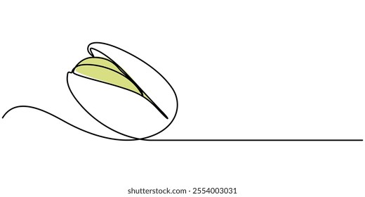 Tasty Pistachio Drawing, Organic pistachios in the sun,Healthy food and snack background, pistachio continuous one line drawing, Bowl of pistachio nuts, Nuts Line Icon, Outline pro Vector Symbol.