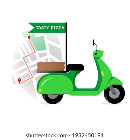 Tasty pizza delivery service, online order tracking, delivery home and office. Scooter delivery on map