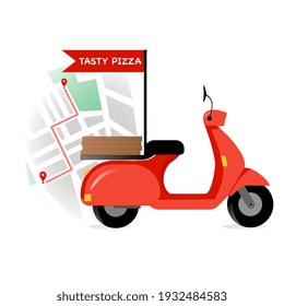 Tasty pizza delivery service, online order tracking, delivery home and office. Scooter delivery on map