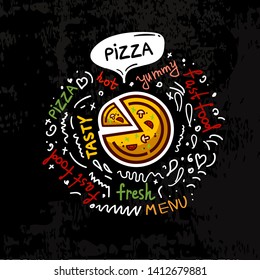 Tasty pizza, fast food poster. Vector color flat illustration for poster, label and menu cafe fast food.