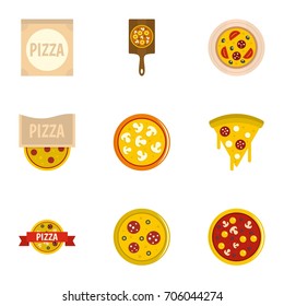 Tasty pizza icons set. Flat style set of 9 tasty pizza vector icons for web design