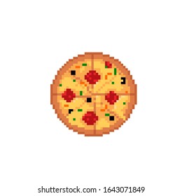 
Tasty pizza. Italian food. Vector image in the style of pixel art.