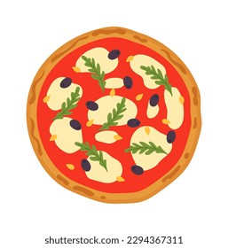 Tasty pizza with mozzarella cheese. Vector illustration