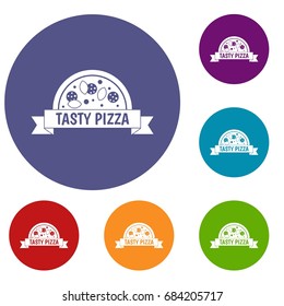 Tasty pizza sign icons set