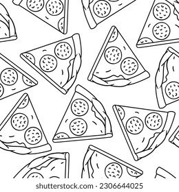 Tasty pizza slices pattern. Delicious fast food meal. Background for cafe menu.