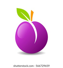 Icono del vector de ciruela en fondo blanco. Pintura clip de pechos vectoriales naturales de ciruela.