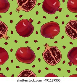 tasty pomegranates, vector seamless pattern 