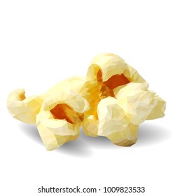 Tasty Popcorn. Elements for label design. Vector illustration. Ingredients in triangulation technique. Popcorn low poly.