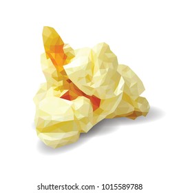 Tasty Popcorn. Elements for label design. Vector illustration. Ingredients in triangulation technique. Popcorn low poly.