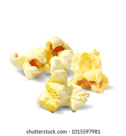Tasty Popcorn. Elements for label design. Vector illustration. Ingredients in triangulation technique. Popcorn low poly.