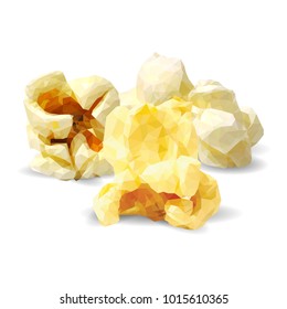 Tasty Popcorn. Elements for label design. Vector illustration. Ingredients in triangulation technique. Popcorn low poly.