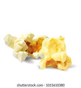 Tasty Popcorn. Elements for label design. Vector illustration. Ingredients in triangulation technique. Popcorn low poly.