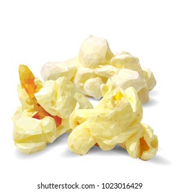 Tasty Popcorn. Elements for label design. Vector illustration. Ingredients in triangulation technique. Popcorn low poly.