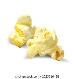 Tasty Popcorn. Elements for label design. Vector illustration. Ingredients in triangulation technique. Popcorn low poly.