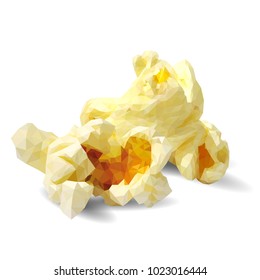 Tasty Popcorn. Elements for label design. Vector illustration. Ingredients in triangulation technique. Popcorn low poly.