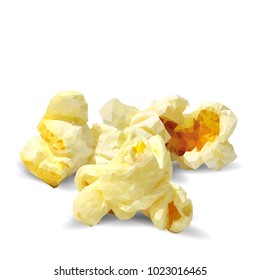 Tasty Popcorn. Elements for label design. Vector illustration. Ingredients in triangulation technique. Popcorn low poly.