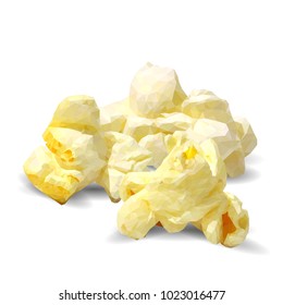 Tasty Popcorn. Elements for label design. Vector illustration. Ingredients in triangulation technique. Popcorn low poly.