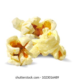 Tasty Popcorn. Elements for label design. Vector illustration. Ingredients in triangulation technique. Popcorn low poly.