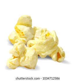 Tasty Popcorn. Elements for label design. Vector illustration. Ingredients in triangulation technique. Popcorn low poly.