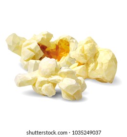 Tasty Popcorn. Elements for label design. Vector illustration. Ingredients in triangulation technique. Popcorn low poly.