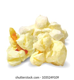Tasty Popcorn. Elements for label design. Vector illustration. Ingredients in triangulation technique. Popcorn low poly.